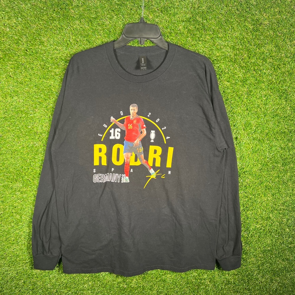Gildan Rodri Spain Euro 2024 Germany Soccer Long Sleeve Shirt Black Mens Large